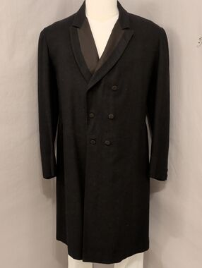 1905 Antique Men's Double-Breasted Light Wool Overcoat Charcoal Gray Black Frock